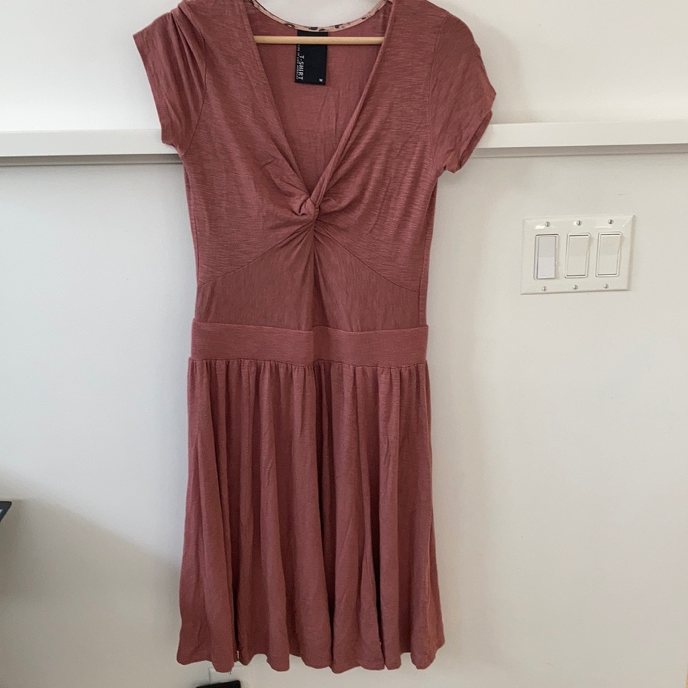 Anthropologie Rose-Tone Twist Front Short Dress - Picture 2 of 7